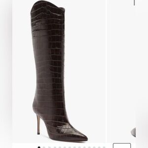 SCHUTZ Brown Croc-Embossed Leather Knee-High Stiletto Boots